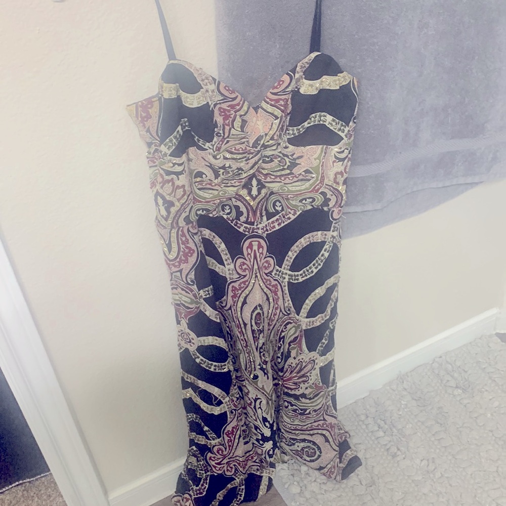 Get ready for New Years Eve Nicole Miller evening dress fall colors.